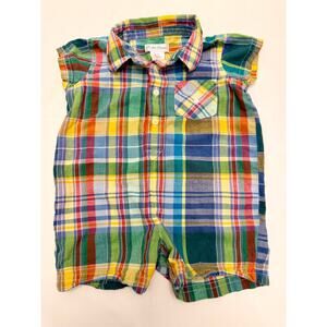 Ralph Lauren Baby Madras Plaid Shortall Romper Designer Summer EUC Size 9m